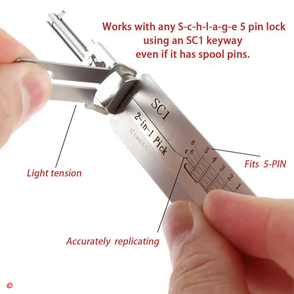 2-in-1 SC1 Lock Pick & Decoder Tool Set for Schlage 5-Pin SC1 Keyway Locks, Precision Locksmith Repair Kit for Residential & Commercial Use